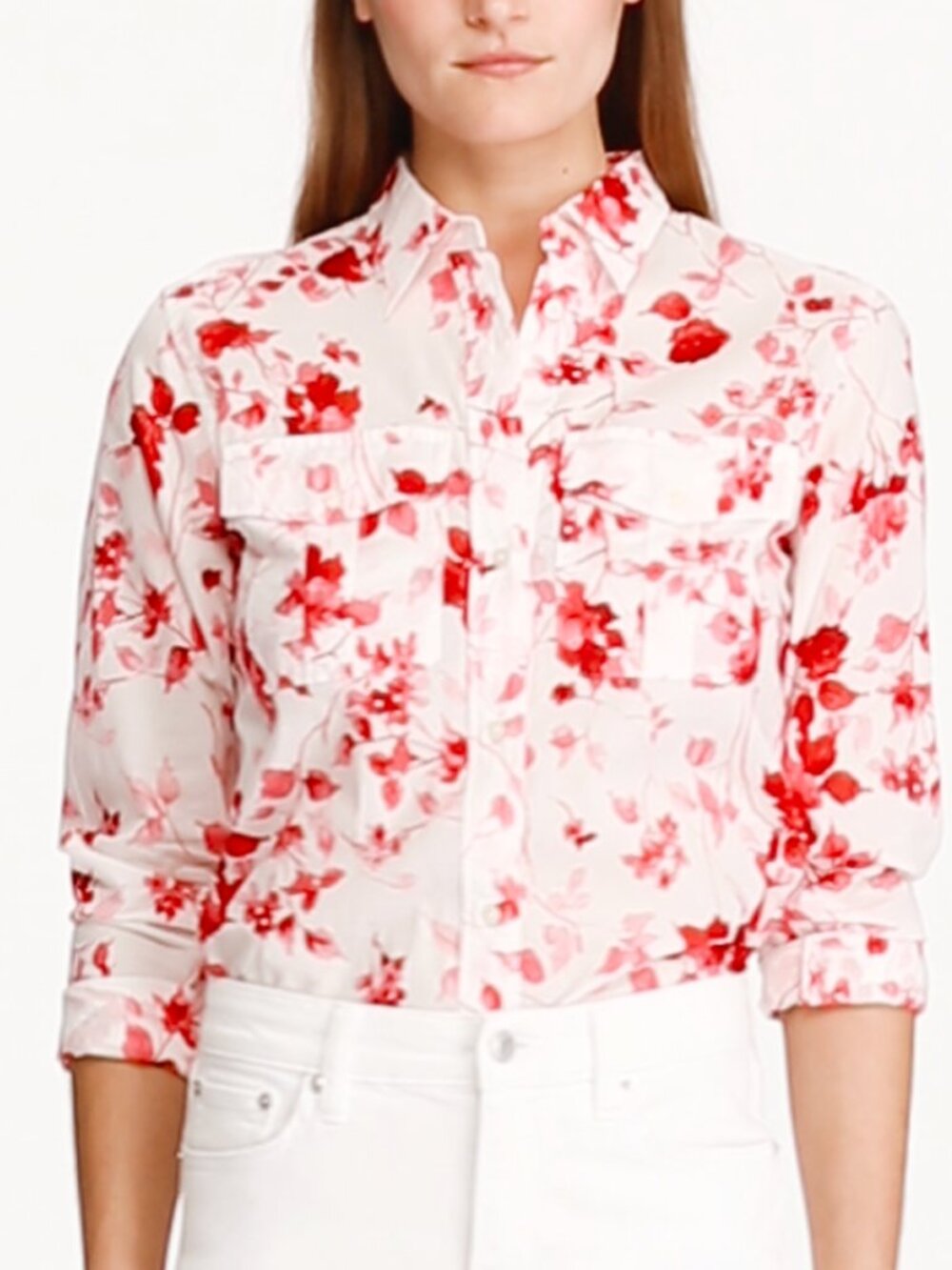 Lauren Ralph Lauren Floral Cotton Shirt Button Down Red Pink White Size S